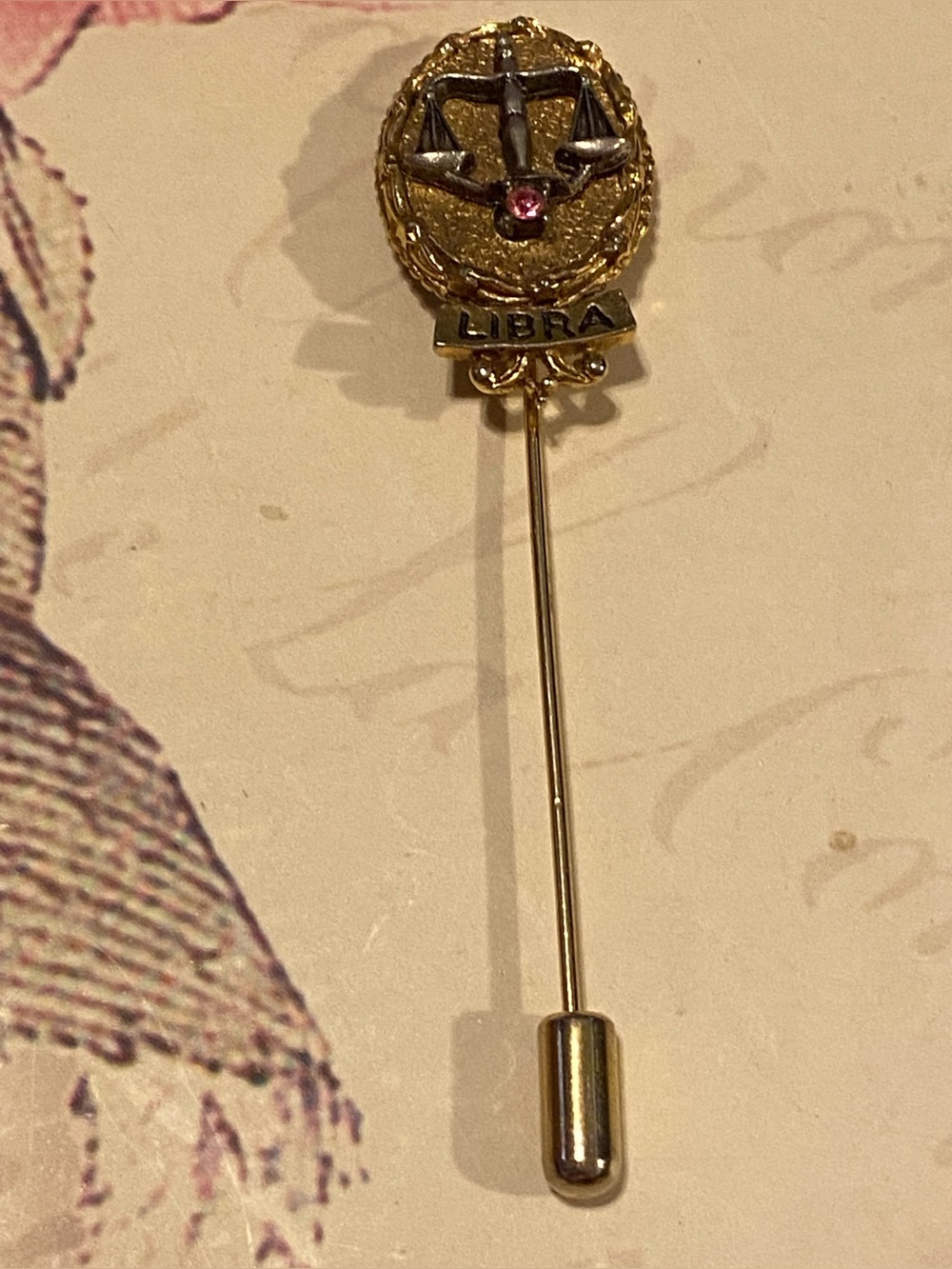 Vintage Signed ART Libra Zodiac Stick Pin Mid-Century Costume Jewelry